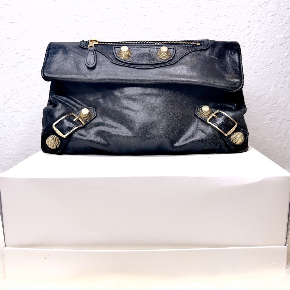 Balenciaga GGH Envelope Clutch in Black with Gold Hardware